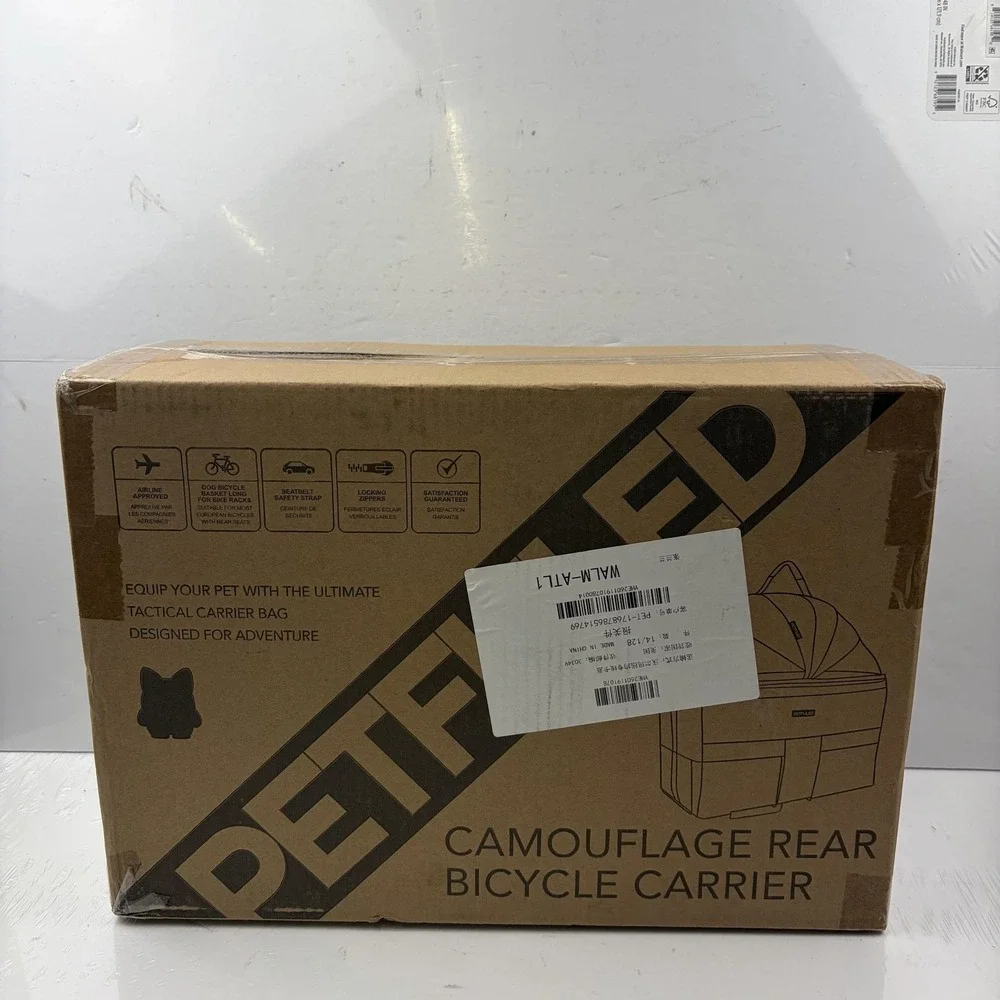 PETFULED Rear Camouflage Bike Basket Pet Travel Carrier Mesh Dome 27x24x43cm